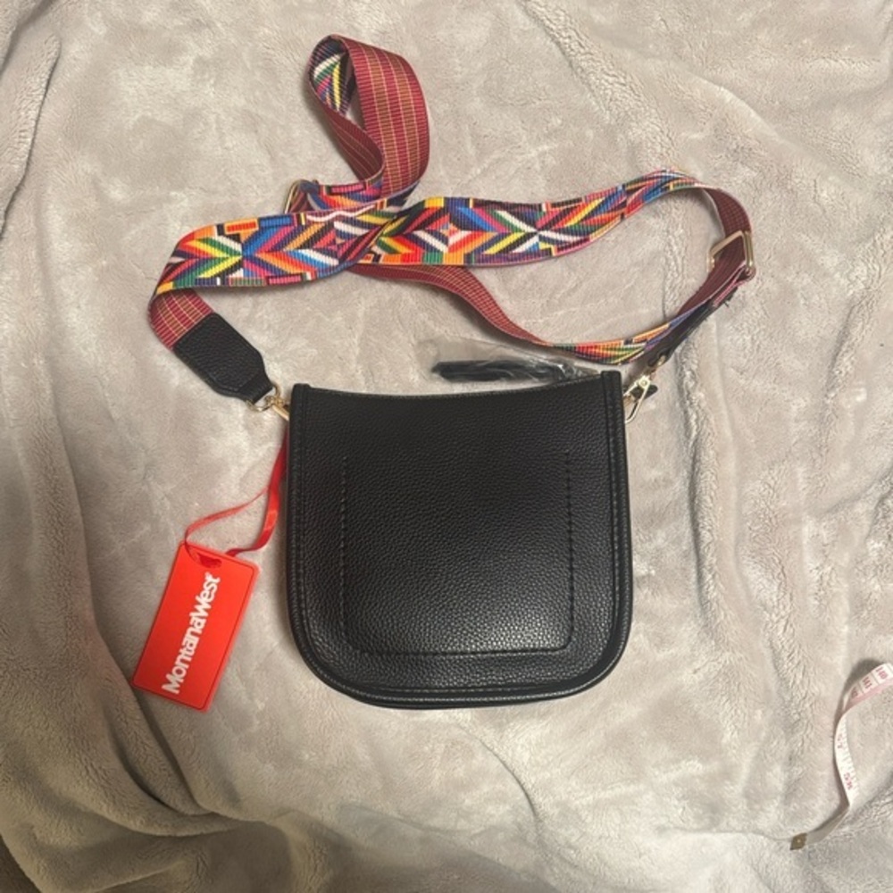 Montana West || NWT Black Crossbody Bag with Multicolor Strap - Picture 1 of 9